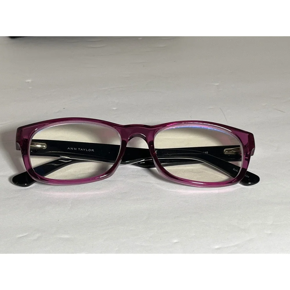 Ann Taylor ATR040 Purple Rectangle Reading Glasses +2.00 Pink Navy Blue Temples